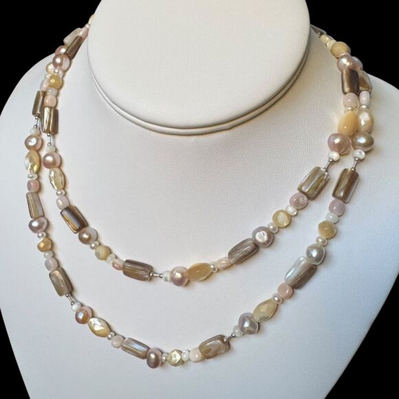 Carolyn Pollack Relios 925 Pearl & Mother of Pearl Beaded Necklace 30 - 34 inch - Picture 4 of 15